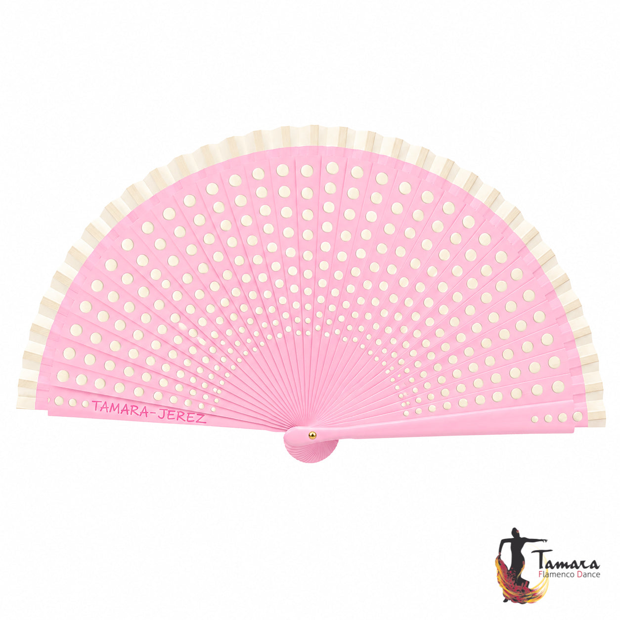 Abanico flamenco (19 cm) - Lunares beig pintado a mano