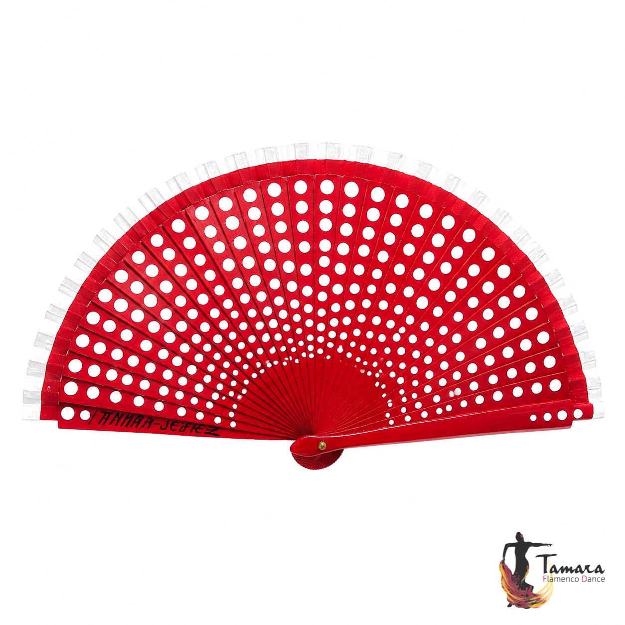 Abanico flamenco (19 cm) - Lunares blancos pintado a mano Rojo