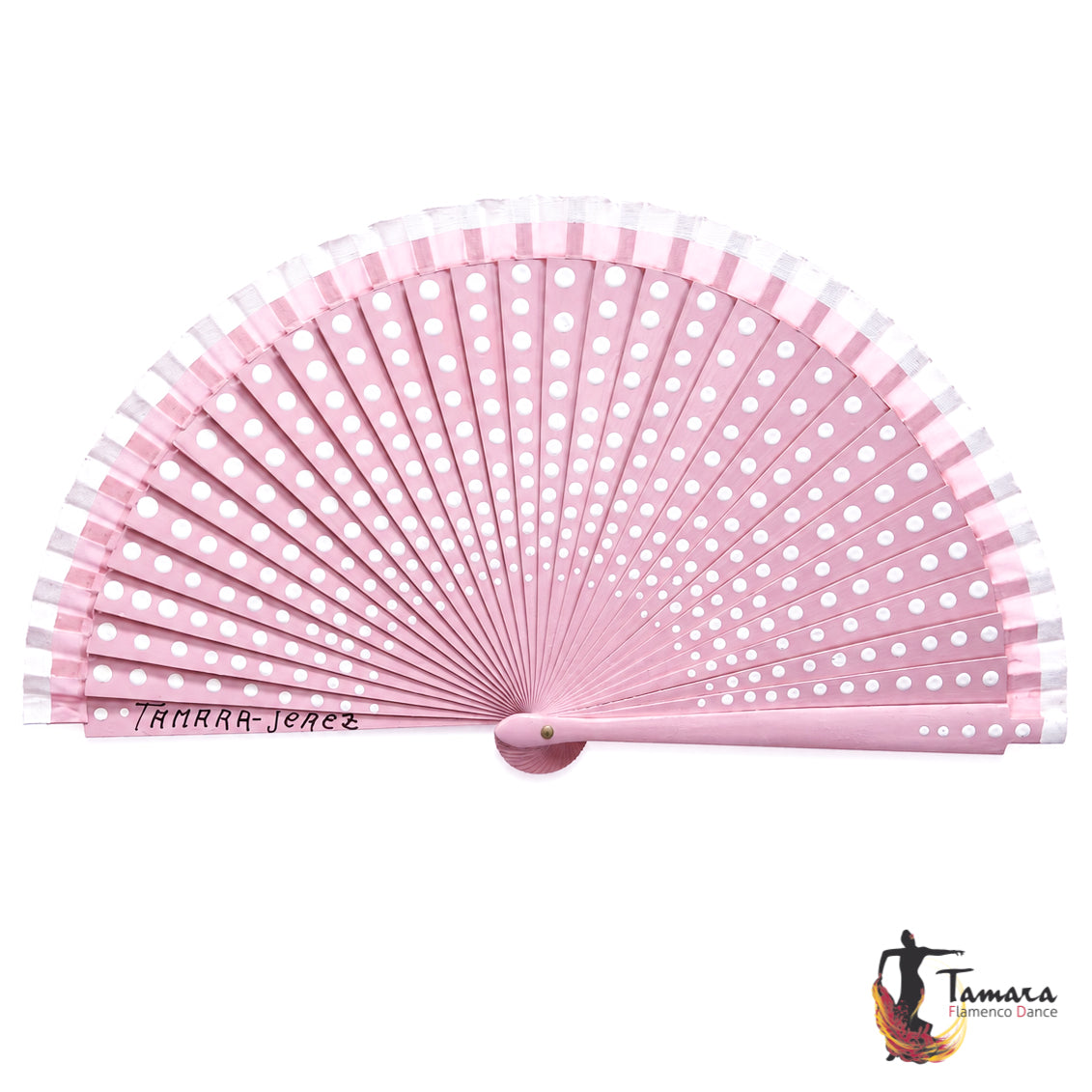 Abanico flamenco (19 cm) - Lunares blancos pintado a mano Rosa