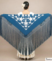 Mantoncillo Verona - Bordado Blanco Petroleo