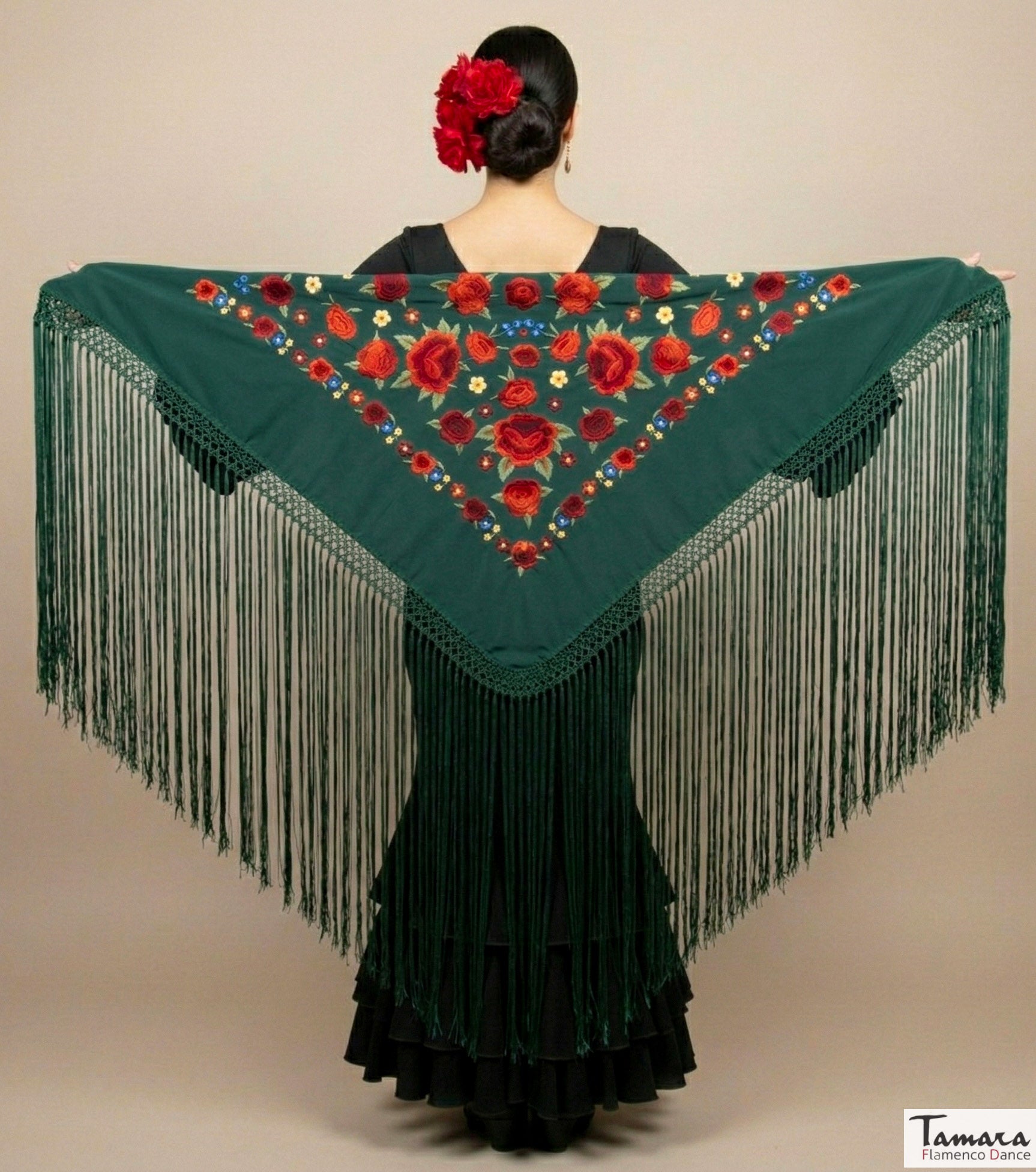 Mantoncillo Verona - Bordado Multicolor Verde botella