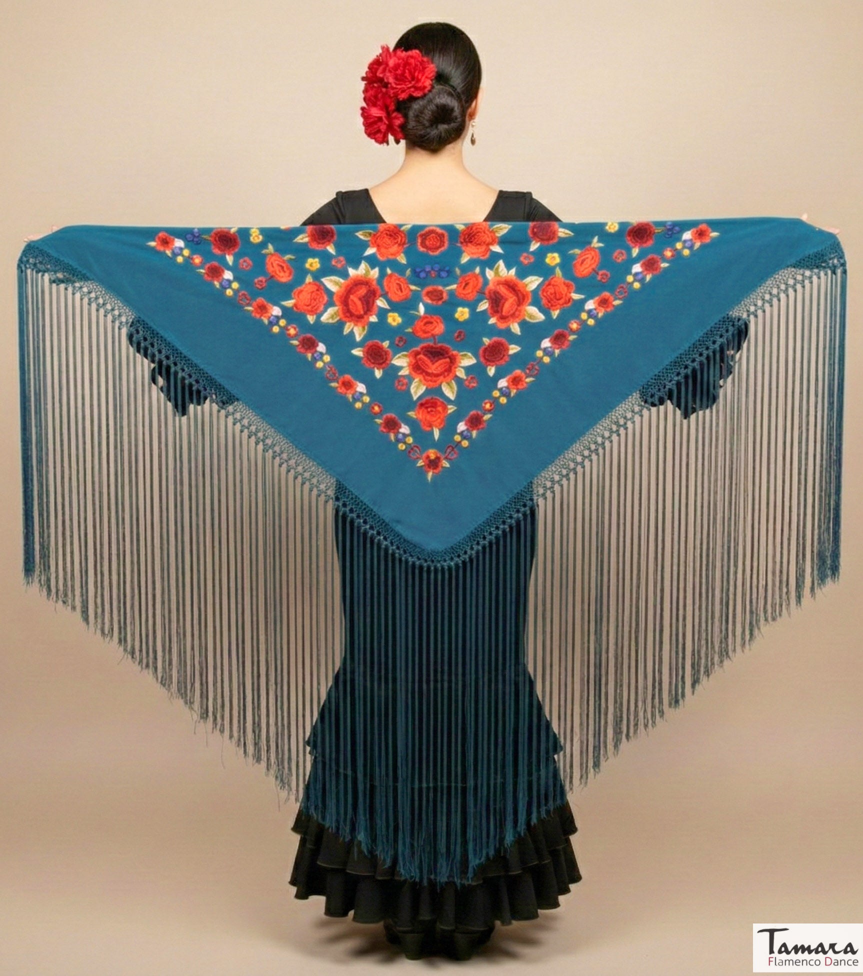 Mantoncillo Verona - Bordado Multicolor Petroleo