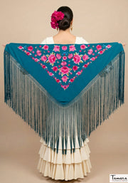 Mantoncillo Verona - Bordado tonos Fuxia Petroleo