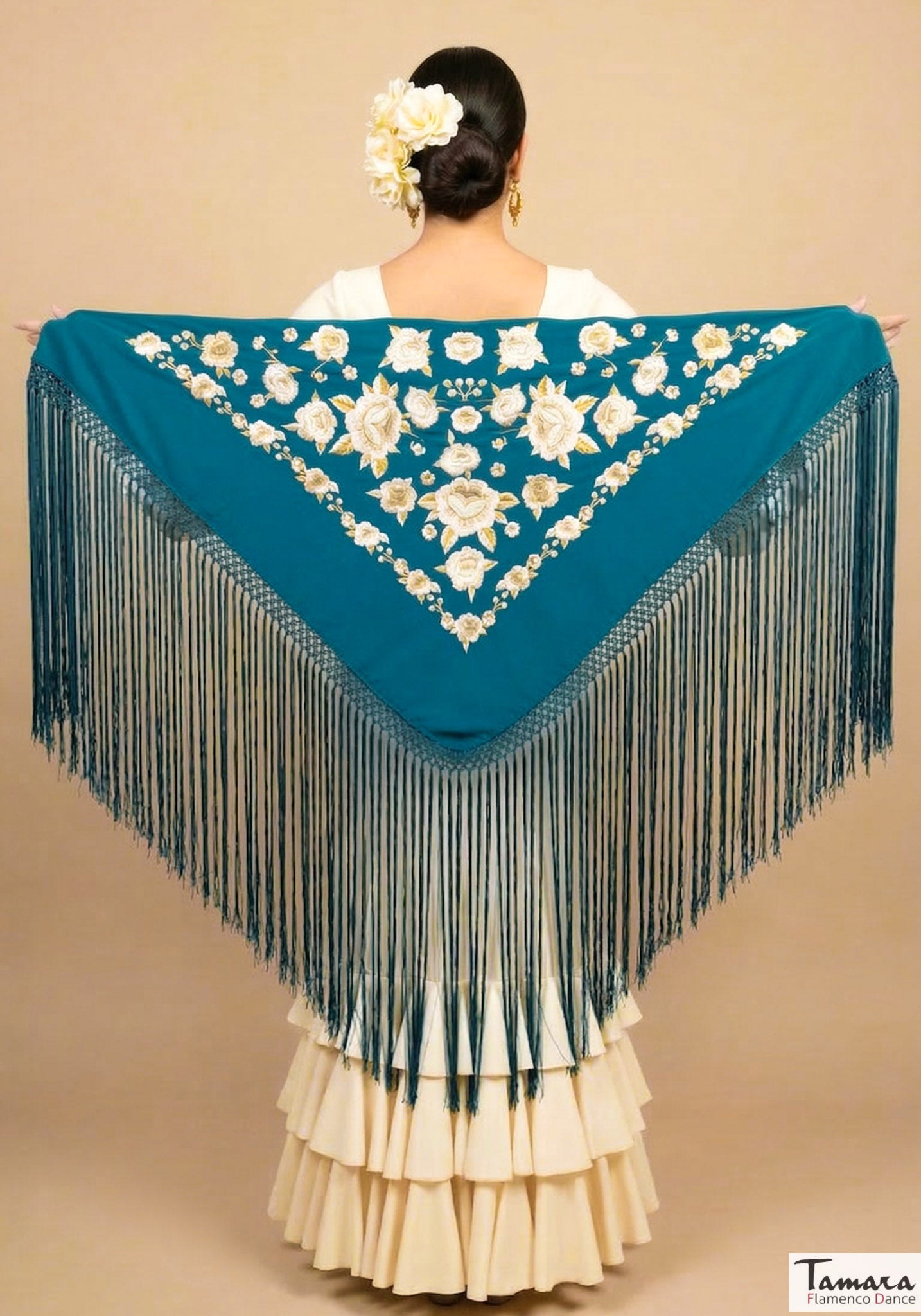 Mantoncillo Verona - Bordado tonos tierra y oro Petroleo