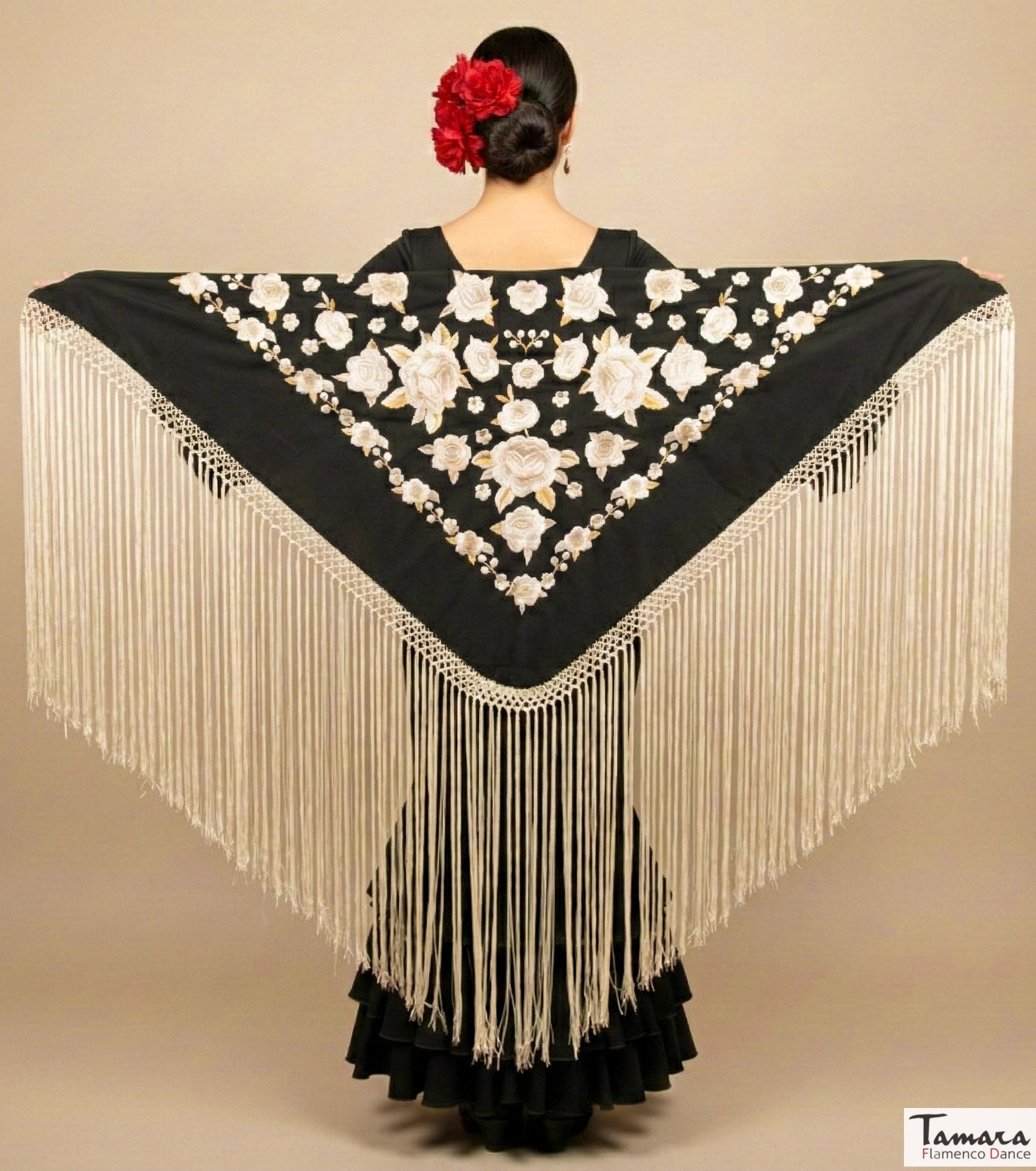 Mantoncillo Verona Fleco Marfil - Bordado Tonos tierra y oro