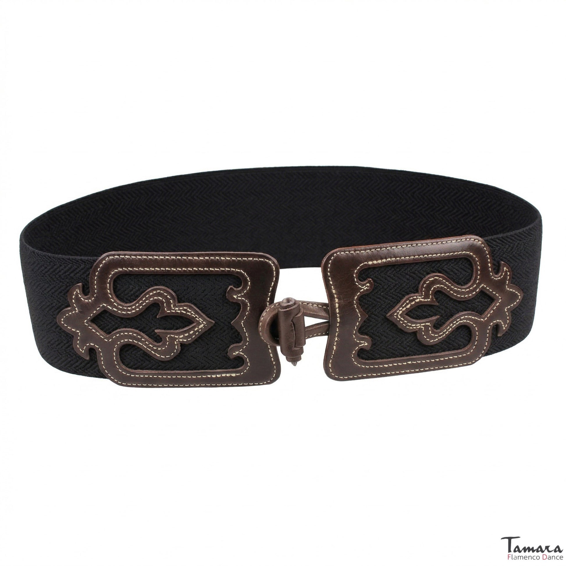 Cinturon piel con elastico Flor de Lis Negro
