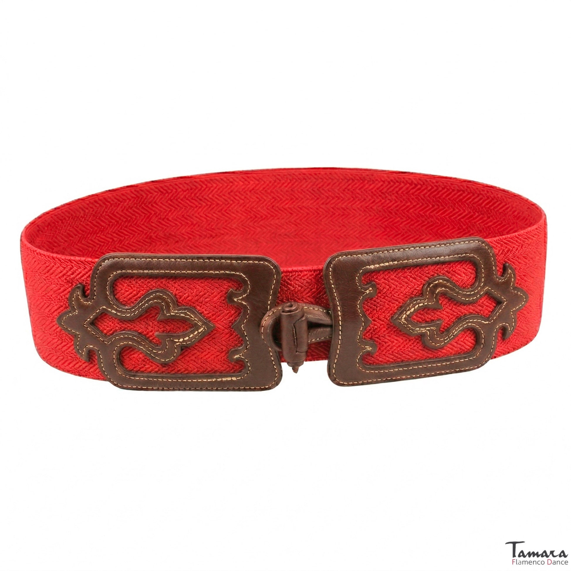 Cinturon piel con elastico Flor de Lis Rojo