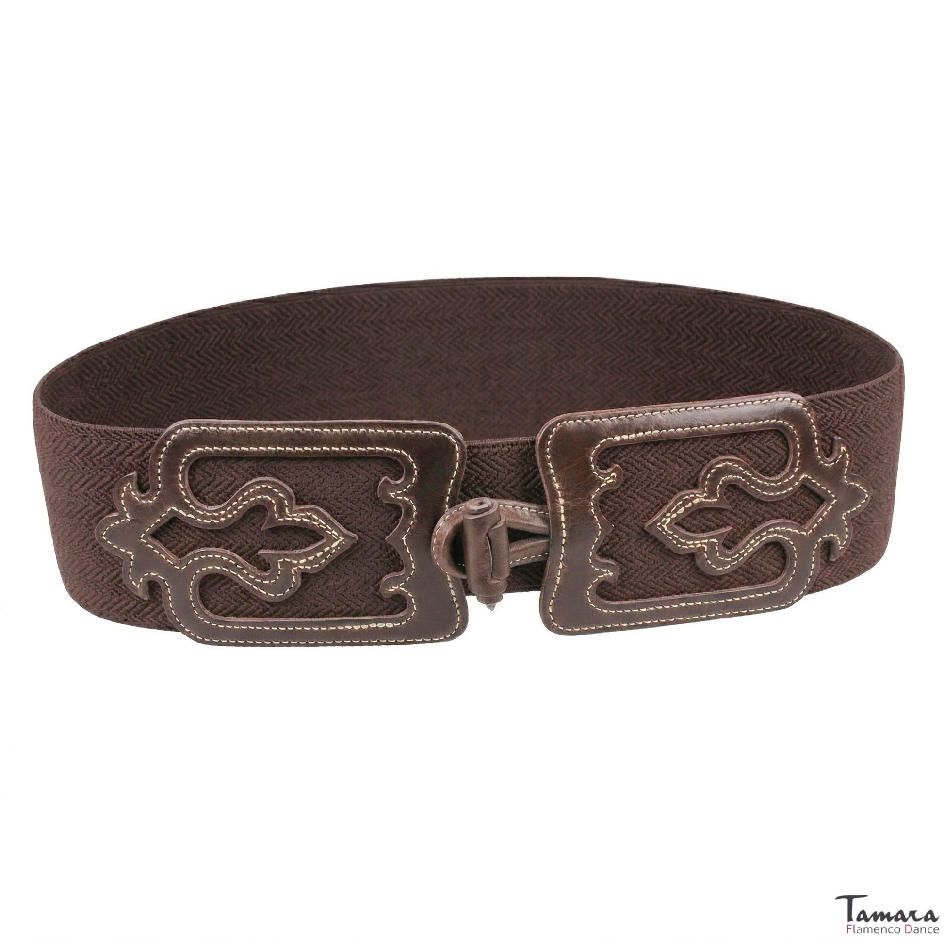 Cinturon piel con elastico Flor de Lis Marron