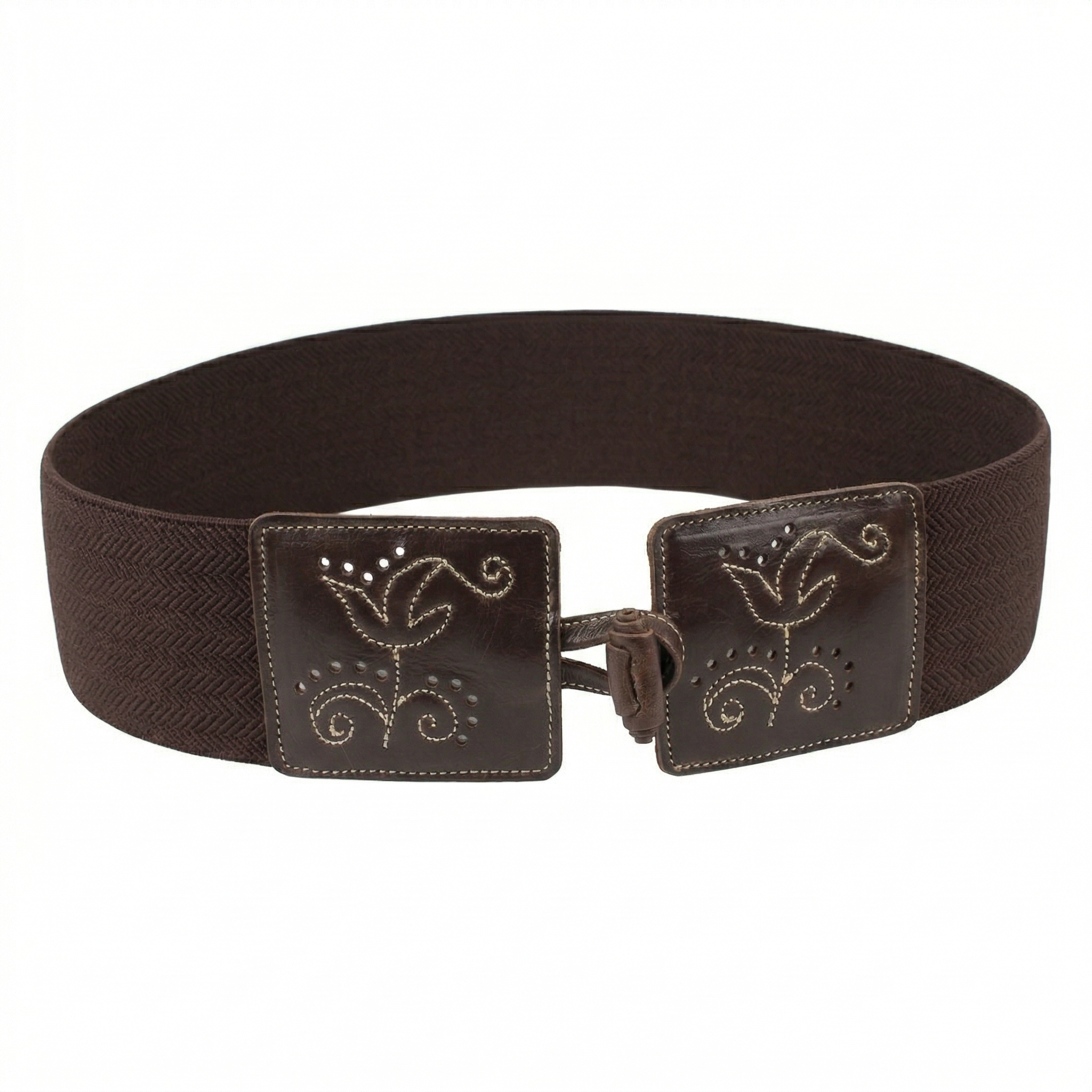 Cinturon piel con elastico Flores Marron Nogal