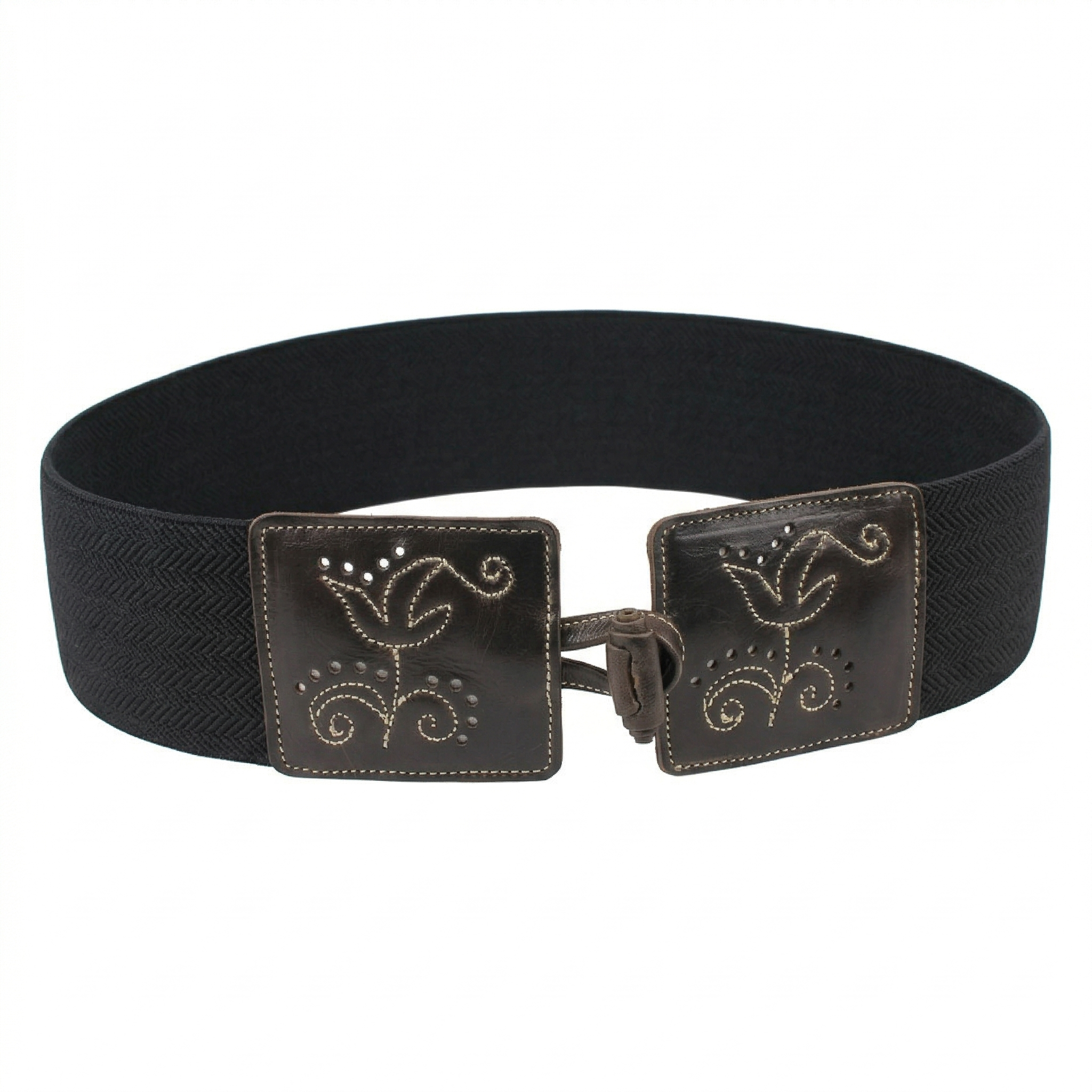 Cinturon piel con elastico Flores Negro