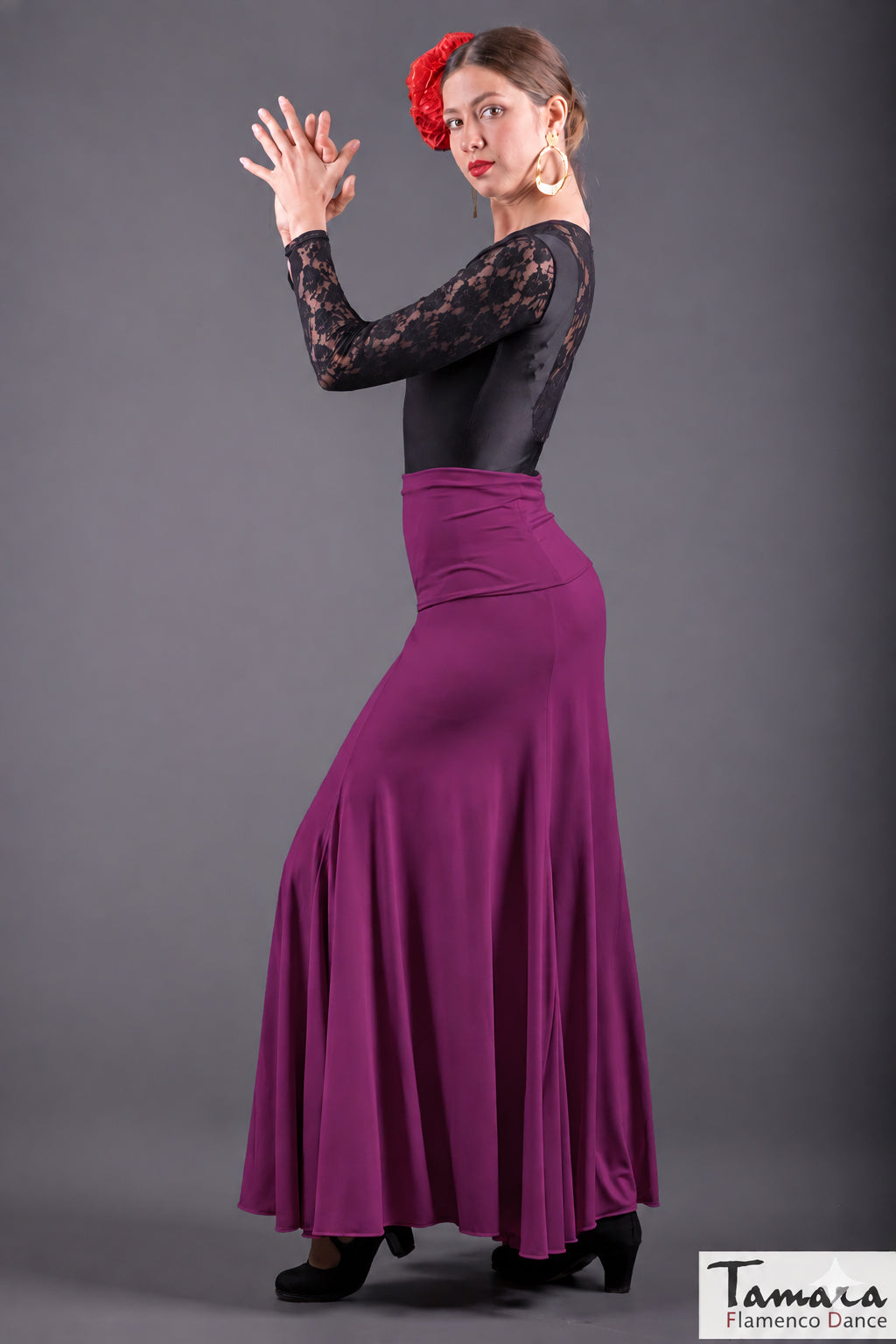 Falda flamenco Cala con fajin Calandra - Punto elástico Frambuesa oscuro