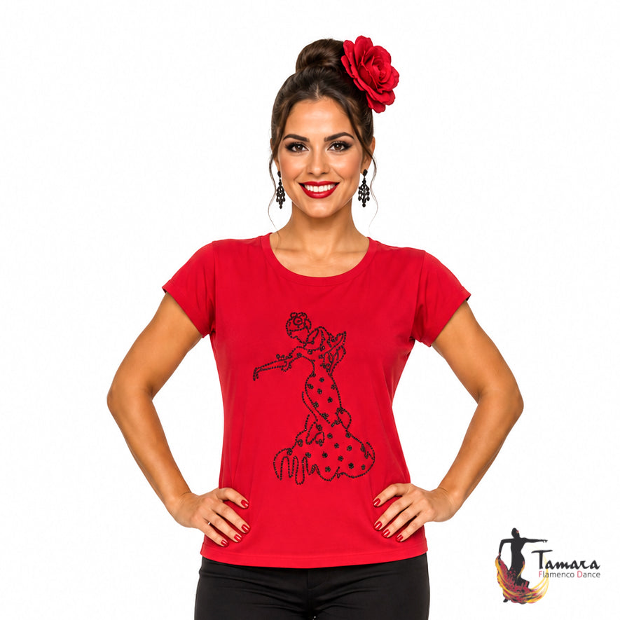 Camiseta flamenca Pedrería/Diamante - Punto Elástico Rojo