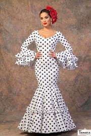 Traje de flamenca Candela Blanco lunares negros