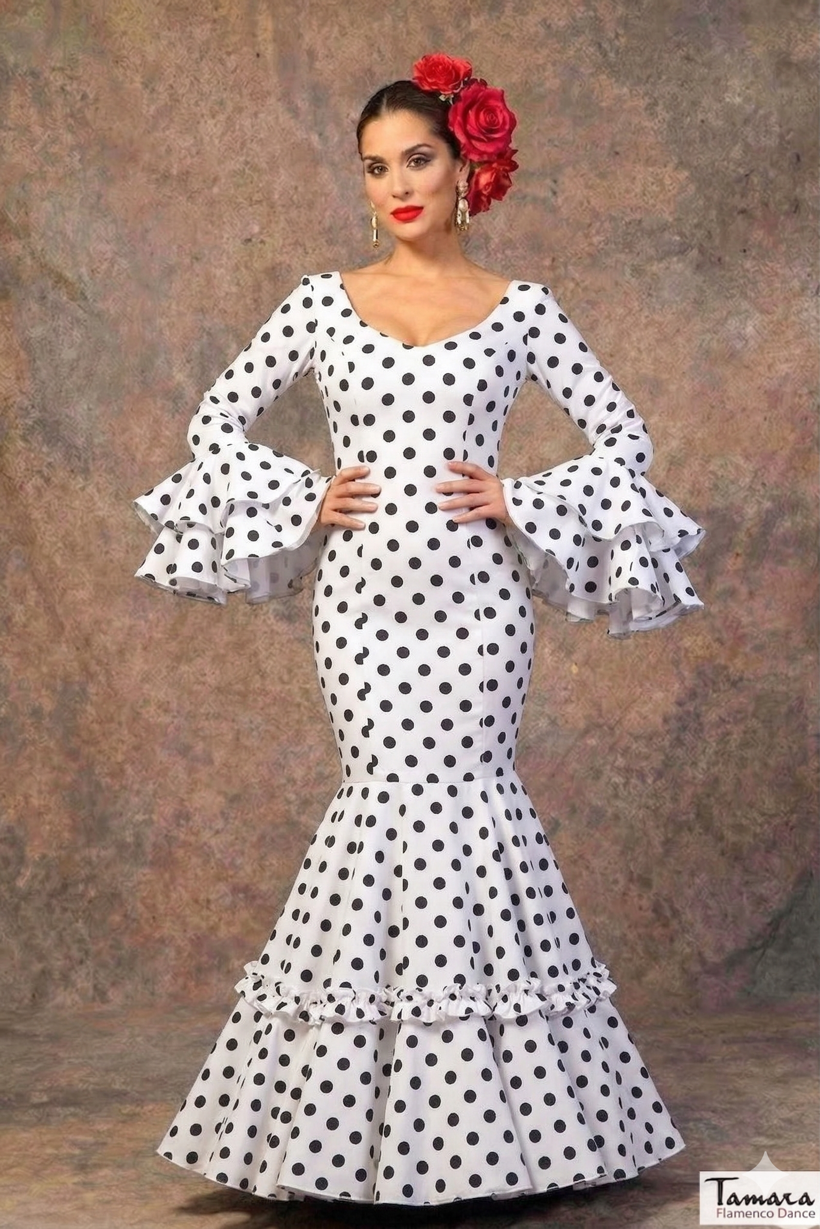 Traje de flamenca Candela Blanco lunares negros
