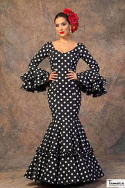 Traje de flamenca Candela Negro lunares blancos