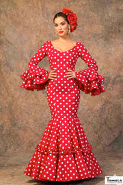 Traje de flamenca Candela Rojo lunares blancos