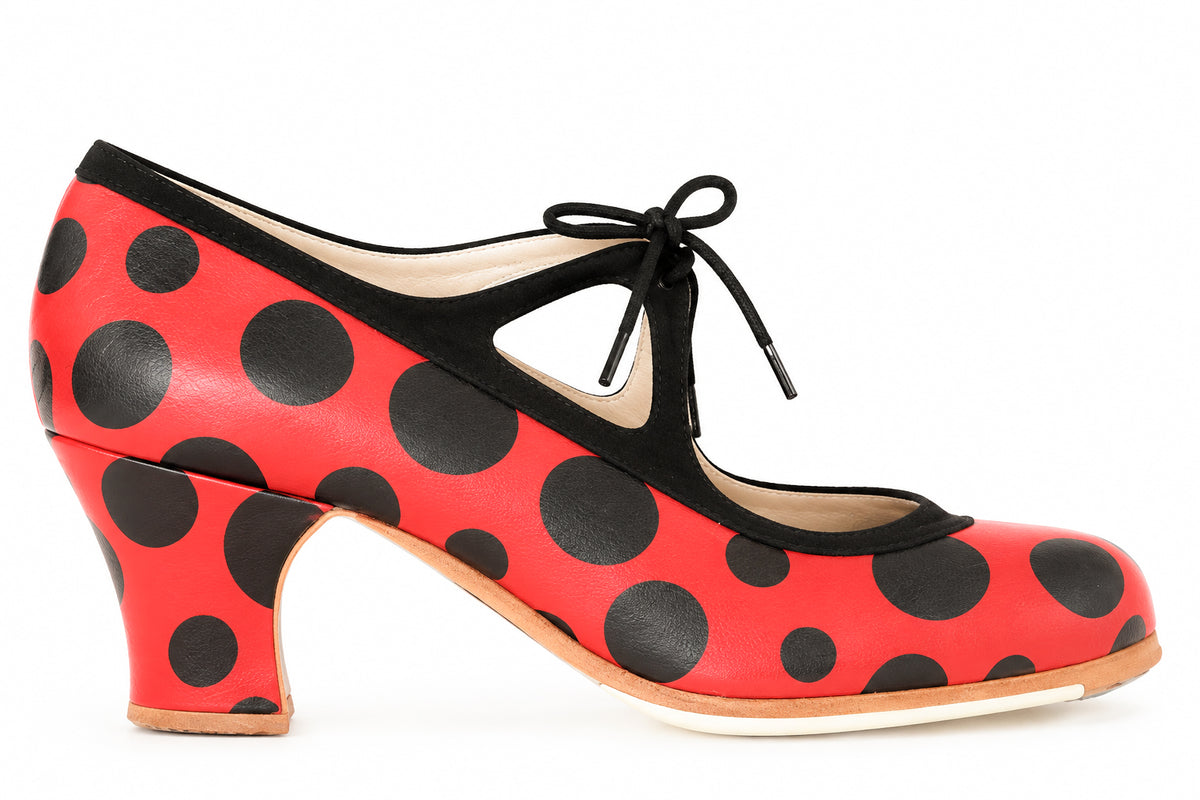 Zapatos de flamenco Candor lunares negro-rojo Carrete 6cm