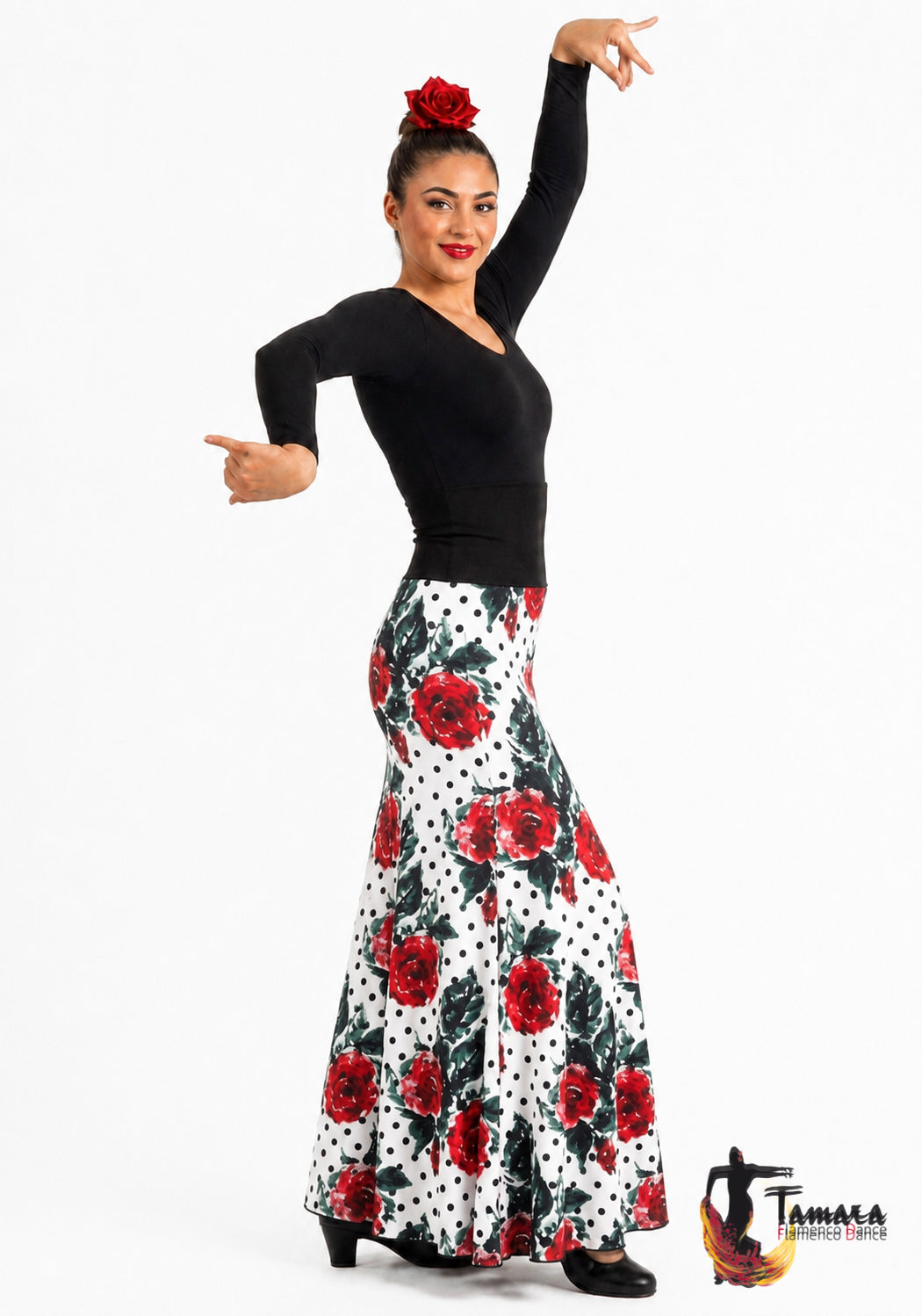 Falda flamenco Cante - Punto Elastico Blanco lunar negro