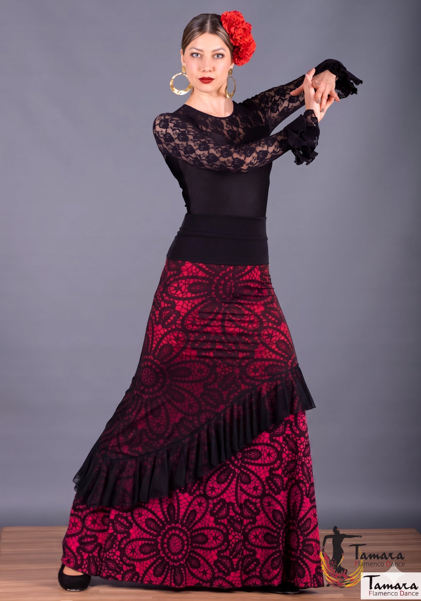 Falda flamenco Carmencita - Tul y Punto elástico Estampado rojo