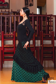Falda flamenco Carmela - Tul y Punto elástico Verde lunar negro