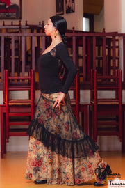Falda flamenco Carmela - Tul y Punto elástico Floral fondo beig