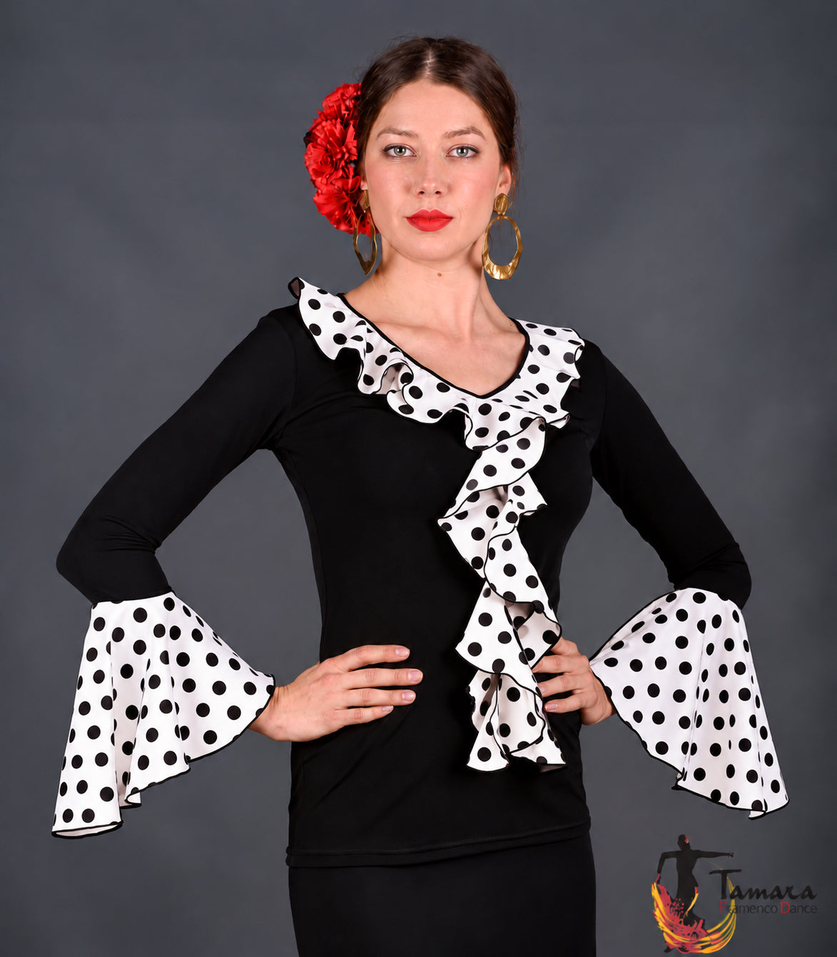 Camiseta Carmona - Viscosa y koshivo Blanco lunar negro