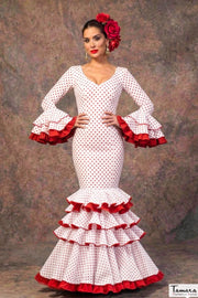 Traje de flamenca Clavellina Blanco lunares rojos