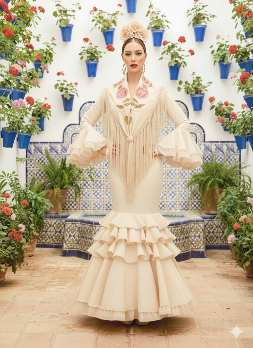 Traje de flamenca Clavellina Beig