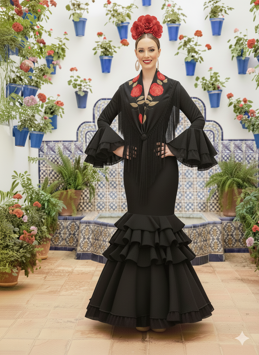 Traje de flamenca Clavellina Negro