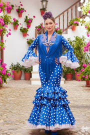 Traje de flamenca Clavellina Azulina lunares blancos