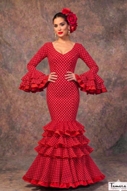 Traje de flamenca Clavellina Rojo lunares blancos