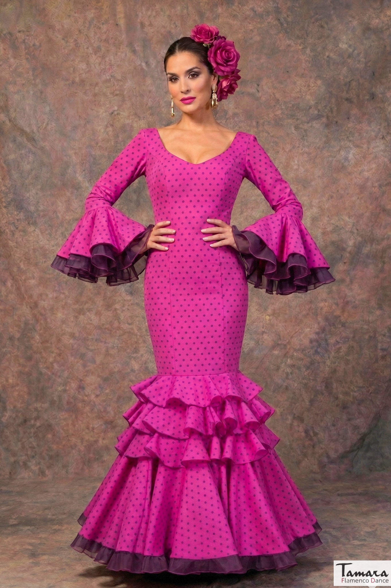 Traje de flamenca Clavellina Bougambilla lunares cardenal