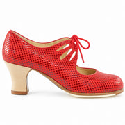 Zapatos de flamenco Cordonera Calado Rojo Carrete 6cm Madera
