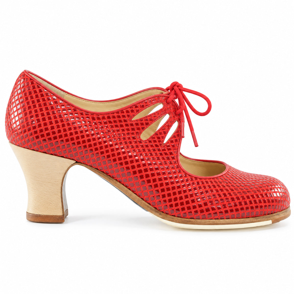 Zapatos de flamenco Cordonera Calado Rojo Carrete 6cm Madera