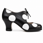 Chaussures de flamenco à lacets, à pois noirs et blancs, bobine de 6 cm