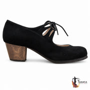 Zapatos flamenco Cordonera Calado Negro Cubano 5cm Madera Ancho especial