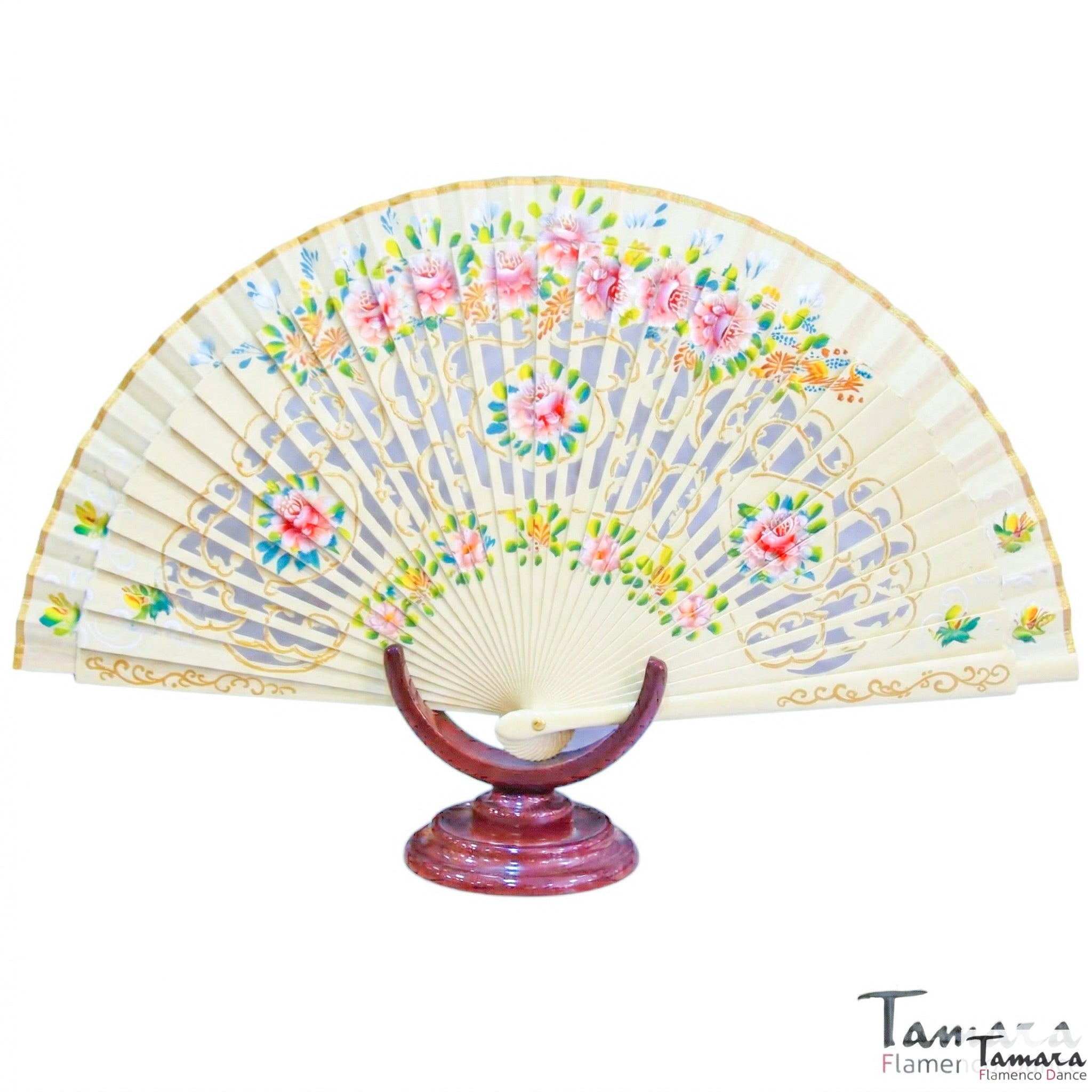 Abanico español pintado (23 cm) - Diseño 3 Blanco roto
