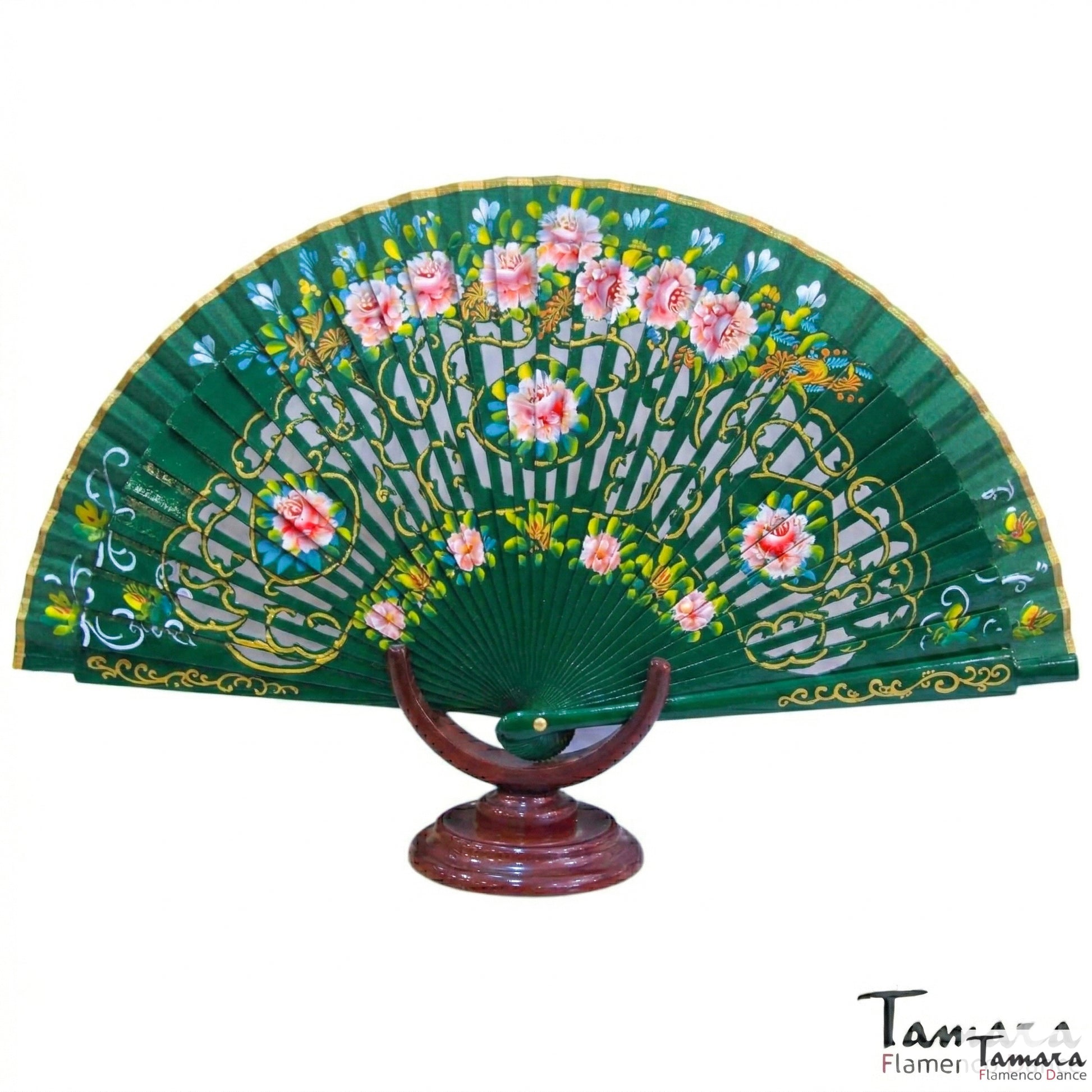Abanico español pintado (23 cm) - Diseño 3 Verde Botella