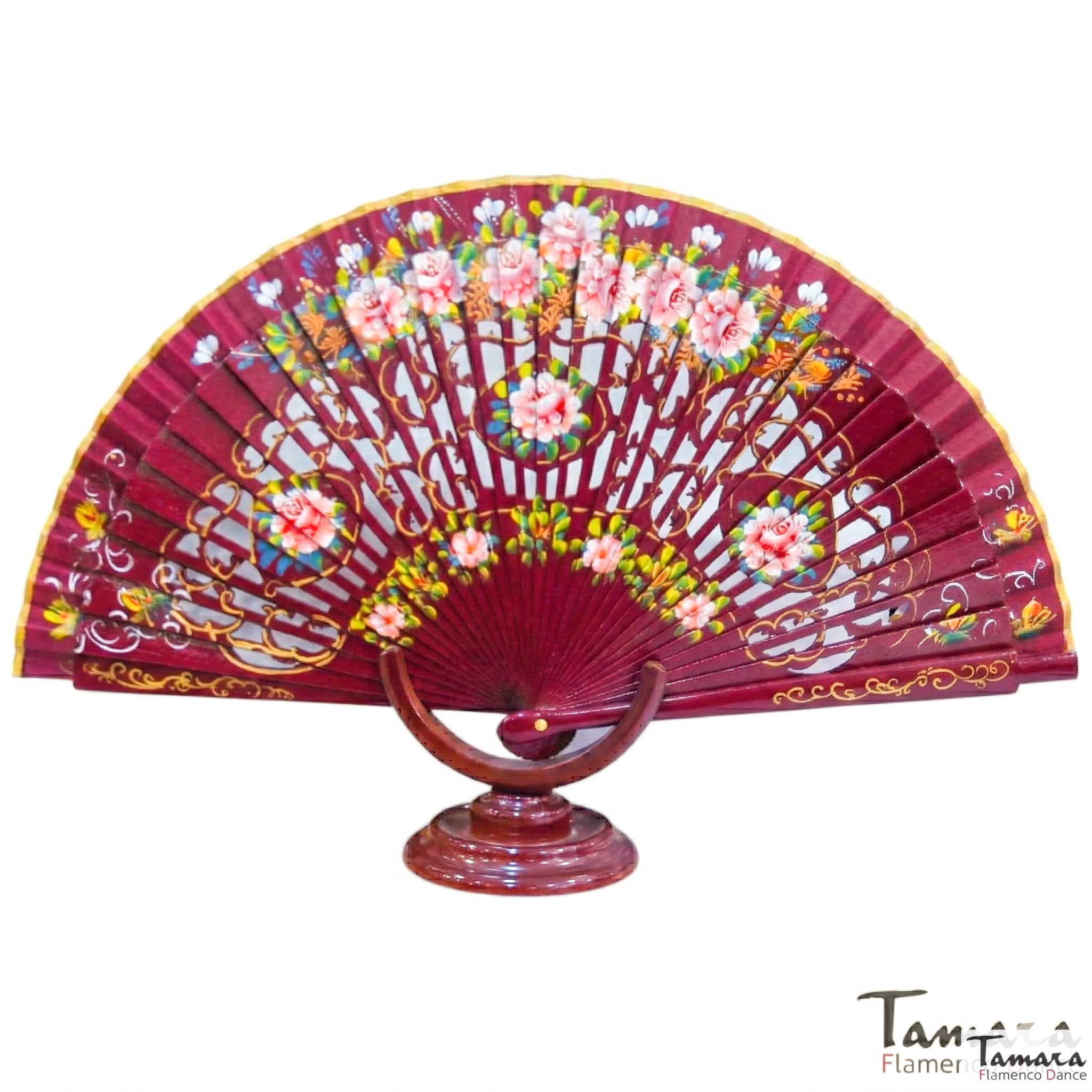 Abanico español pintado (23 cm) - Diseño 3 Burdeos