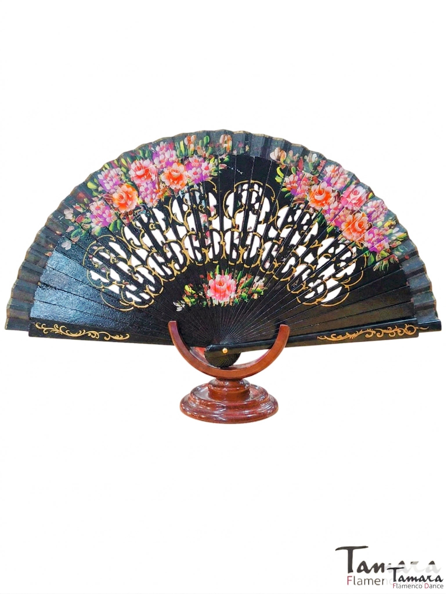 Abanico español pintado (23 cm) - Diseño 1 Negro