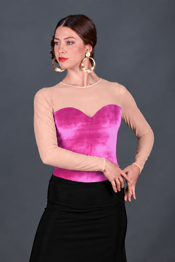Body Estrella - Terciopelo y tul elástico Fuxia