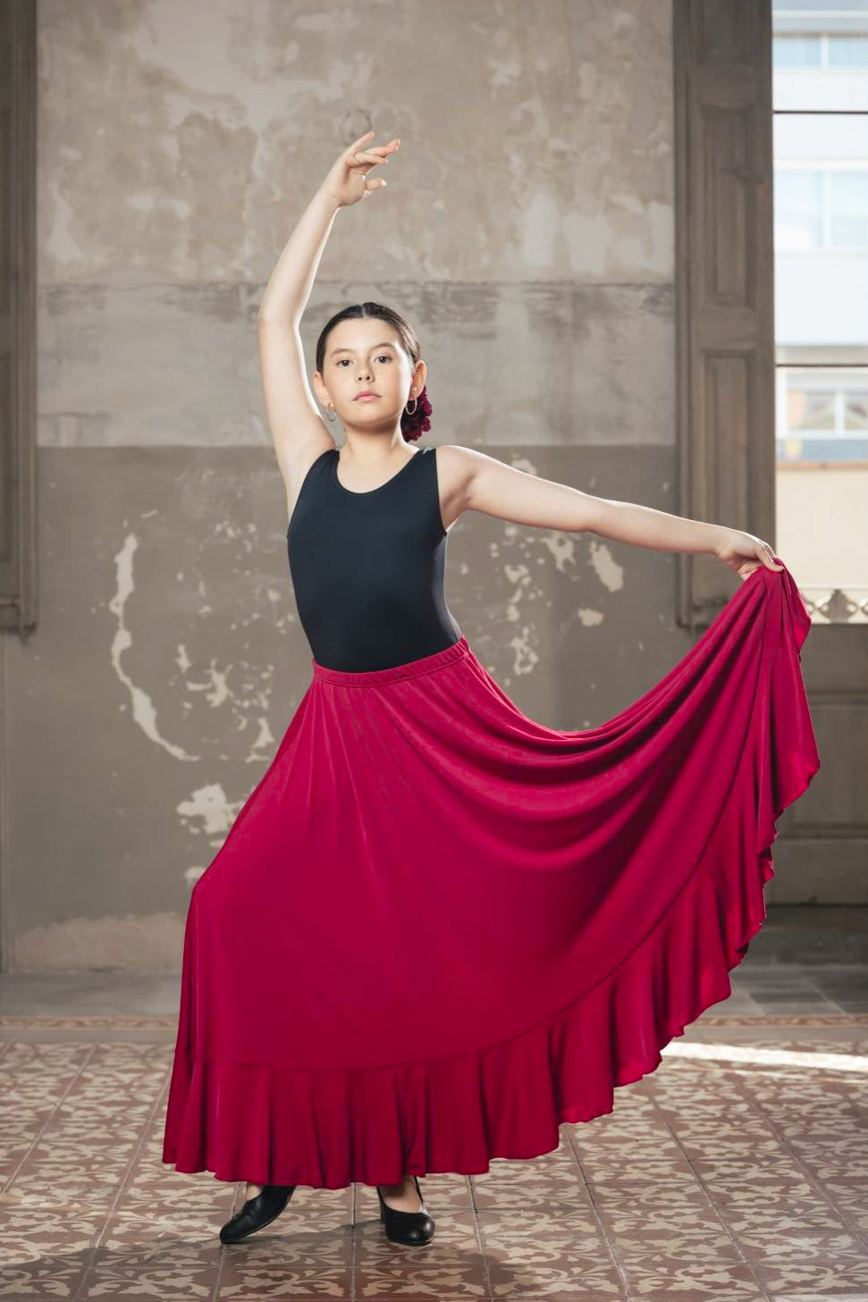 Falda flamenco Manilva Niña - Punto elástico Rojo escarlata