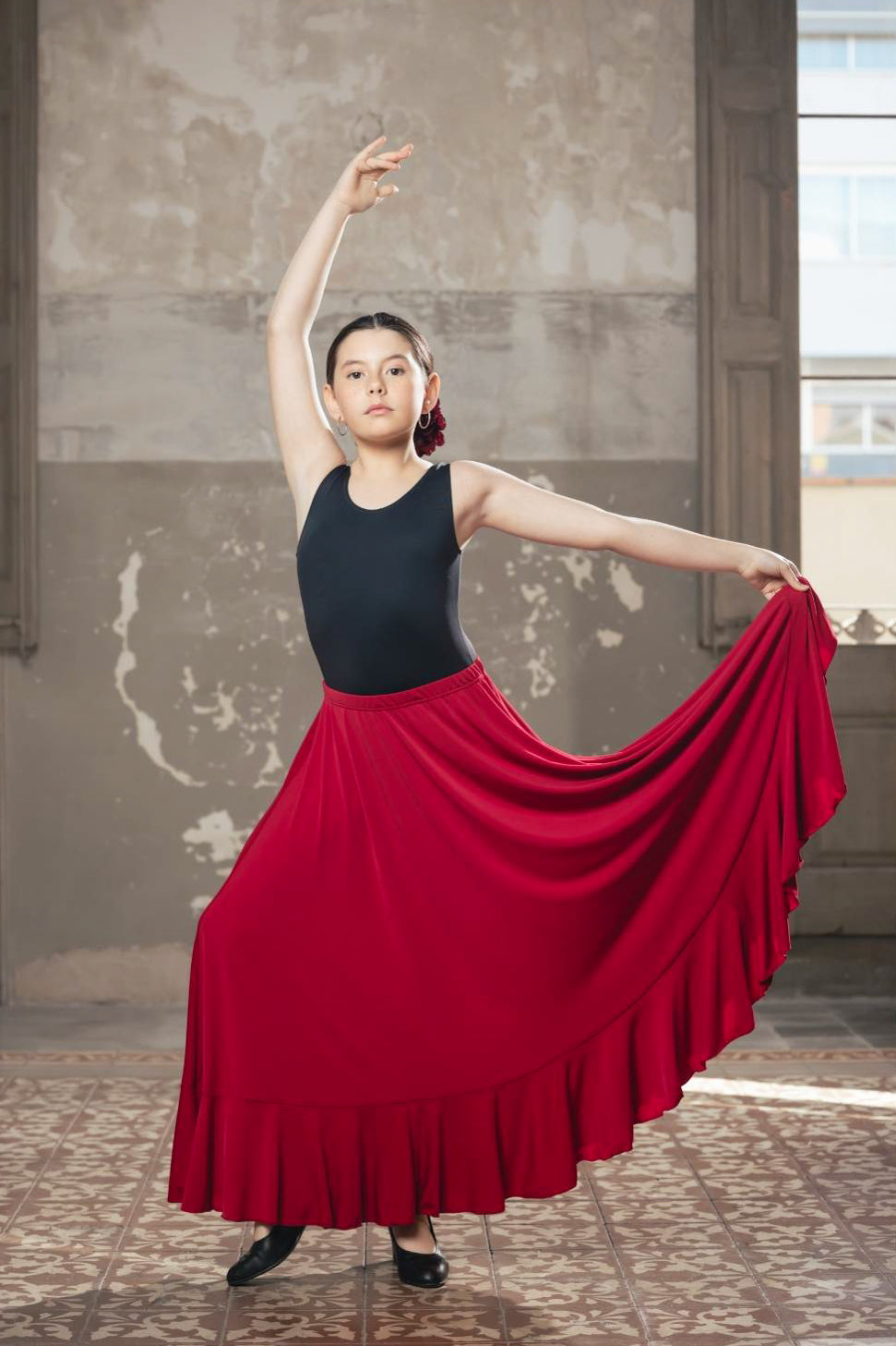 Falda flamenco Manilva Niña - Punto elástico Rojo