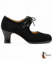 Zapato flamenco Fandango ante/serpiente carrete 6 cm Negro Ante y Serpiente