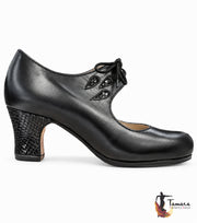 Zapato flamenco Fandango piel/serpiente carrete 6 cm Negro Piel y Serpiente
