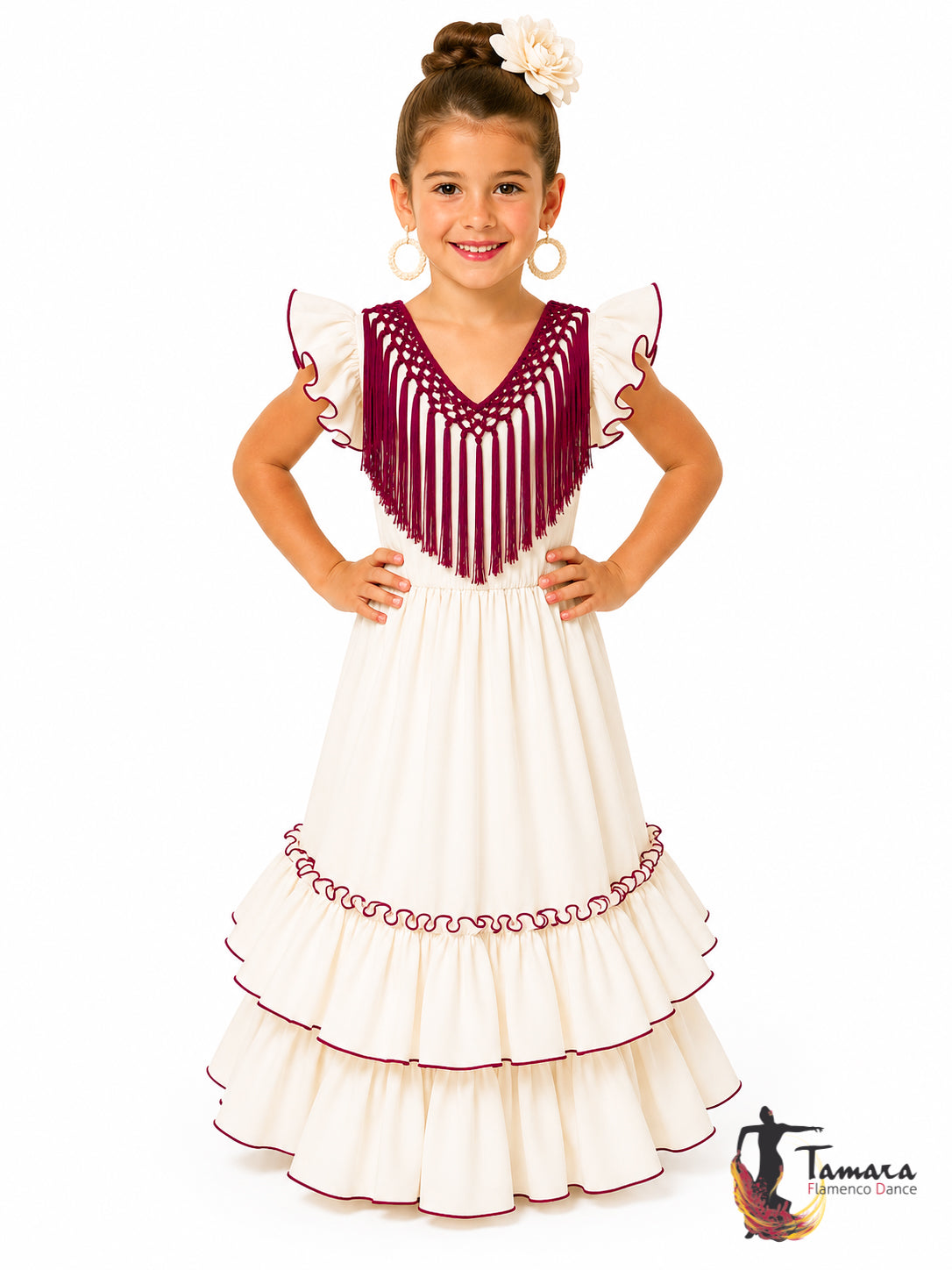 Flecos para niña artesanos hechos a mano Burdeos 77 cm
