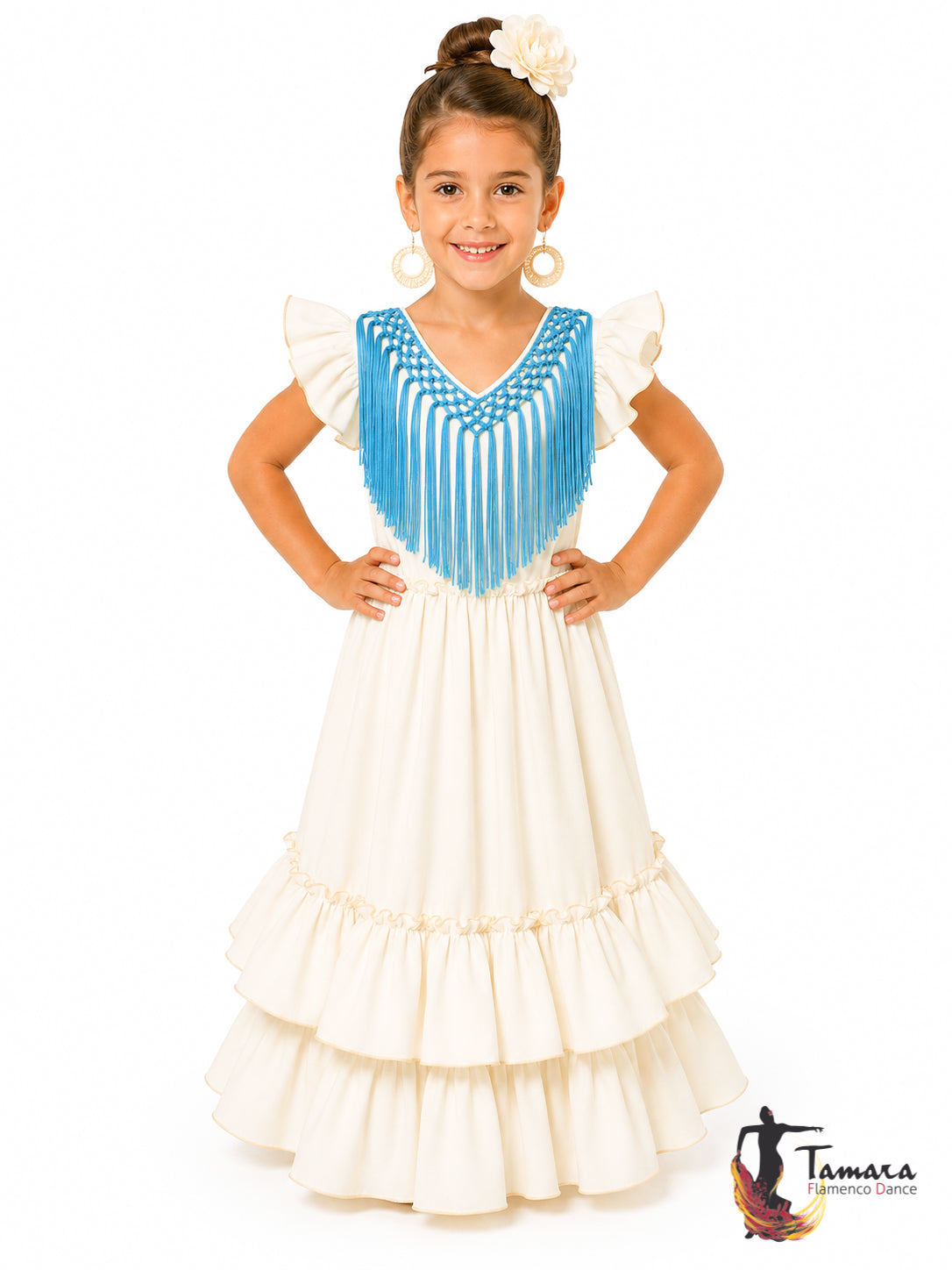 Flecos para niña artesanos hechos a mano Turquesa 82 cm