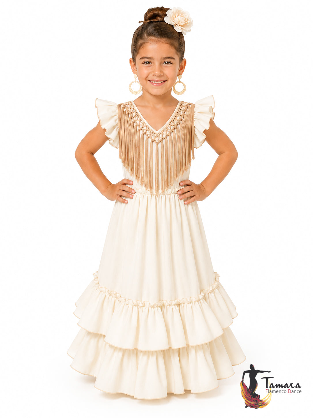 Flecos para niña artesanos hechos a mano Camel 80 cm