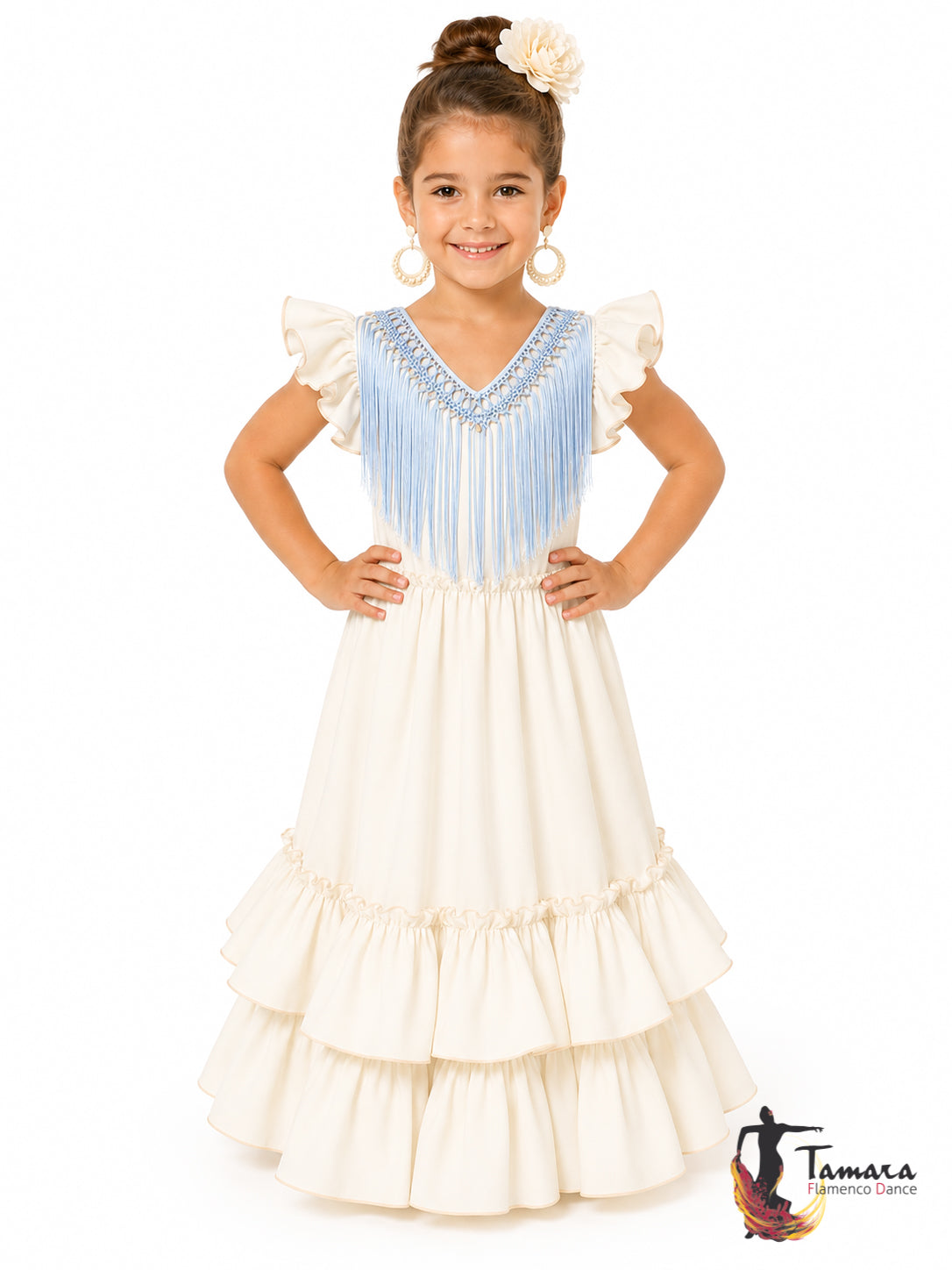 Flecos para niña artesanos hechos a mano Celeste 118 cm