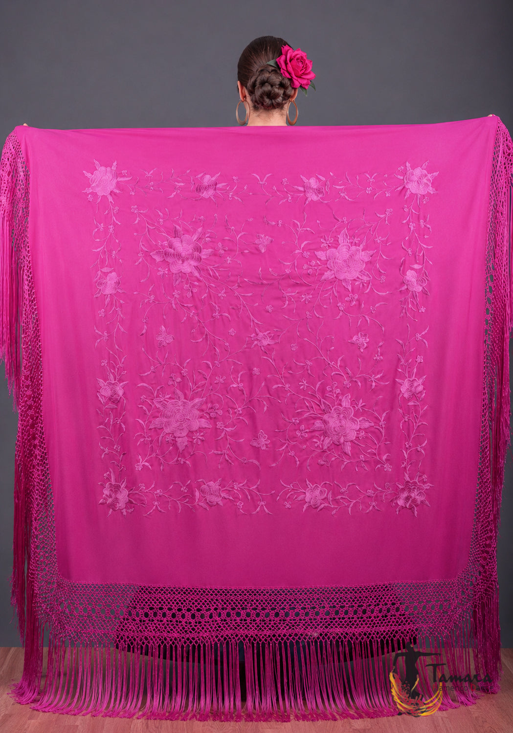 Manton de Manila Primaveral - Bordado Fuxia Fuxia